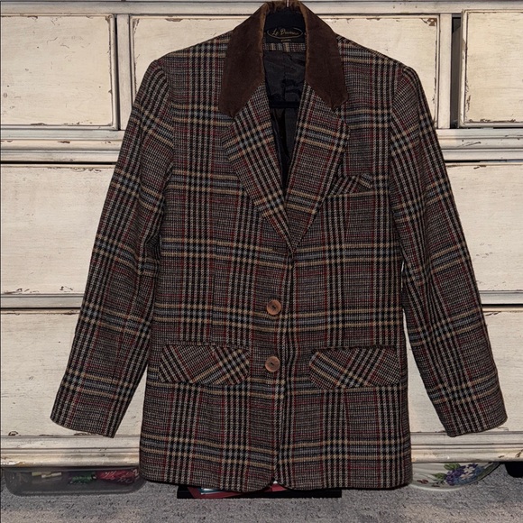 Vintage Plaid Blazer with Suede Collar Le Duman of London